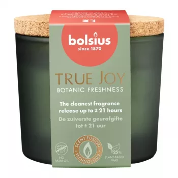 BOLSIUS True Joy αρωματικό κερί σε γυαλί με καπάκι φελλού, Botanic Freshness, Ø66 x 83 mm