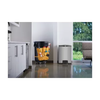 Rubbermaid Slim Jim 90L ανοξείδωτος κάδος απορριμμάτων με πεντάλ, ασημί/μαύρο, μπροστινό πεντάλ 1901999