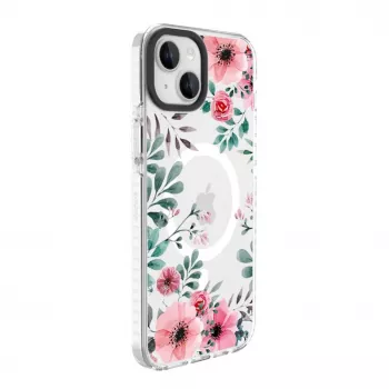 Evelatus Διάφανη θήκη MagSafe για iPhone 15 Plus με σχέδιο λουλουδιών