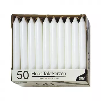 PAPSTAR λεπτό κερί λευκό ύψος 196 mm διάμετρος 22 mm, 100 τεμ., παραφίνη, διάρκεια καύσης 7 h