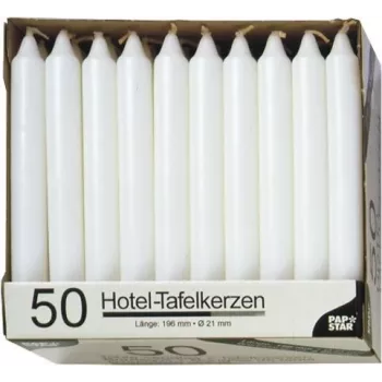 PAPSTAR λεπτό κερί λευκό ύψος 196 mm διάμετρος 22 mm, 100 τεμ., παραφίνη, διάρκεια καύσης 7 h