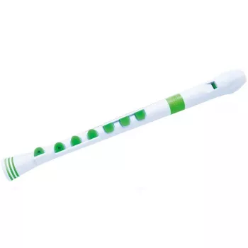 NUVO Recorder+ Λευκή-πράσινη σοπράνο φλογέρα, γερμανική πιστικοποίηση, κλίμακα C, πλαστικό ABS, με θήκη, στυλεό καθαρισμού και πίνακα πιστικοποίησης