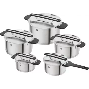 ZWILLING MORE Σετ μαγειρικών σκευών 5 τεμ. από ανοξείδωτο χάλυβα με γυάλινα καπάκια, κατάλληλα για επαγωγή