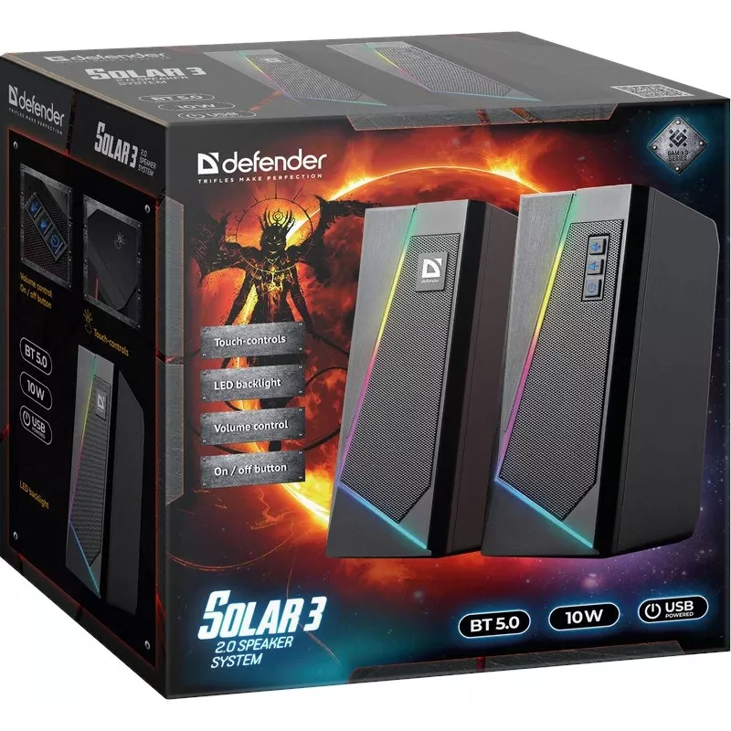 Defender Solar 3 2.0 Φορητό ηχείο Bluetooth, 10W, LED, USB, μαύρο