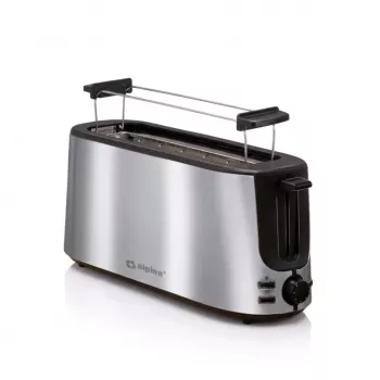 ALPINA ALP-SI-47351 Τοστιέρα 2 φετών, 1000 W, Ασημί ανοξείδωτο ατσάλι, 6 βαθμίδες ροδίσματος, Απόψυξη, Ζέσταμα, Υψηλή ανύψωση, Αφαιρούμενο συρτάρι ψίχουλων