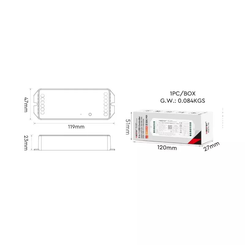 Miboxer PZ2 Zigbee 3.0+ 2.4G LED Controller, 2-in-1 CCT/Dimmer, DC 12-48V, 20A