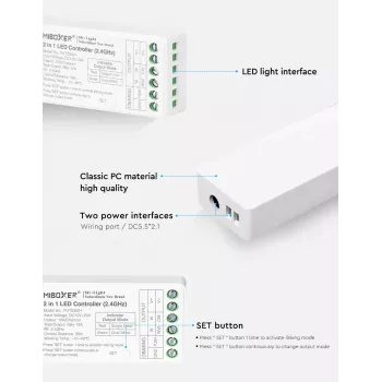 MiBoxer FUT035S+16kHz 2-in-1 διπλός λευκός LED controller (DC12/24V, 2,4GHz, 16kHz χωρίς τρεμόπαιγμα)