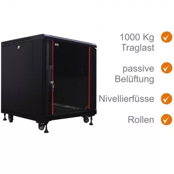 IT-BUDGET 19 inch ραφιού δικτύου SRK 12U 600x600 mm πόρτα γυαλιού/χάλυβα προσυναρμολογημένο μαύρο 99ITB19SRK1266GSNM