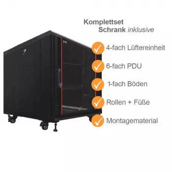 IT-BUDGET 19 inch rack δικτύου SRK πλήρες σετ 12U 600x600 mm πόρτα γυαλιού/χάλυβα 4 ανεμιστήρες PDU ράφια Flatpack μαύρο 90ITB19SRK1266GS