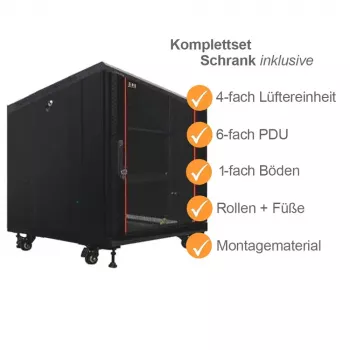 IT-BUDGET 19 inch rack δικτύου SRK πλήρες σετ 12U 600x600 mm πόρτα γυαλιού/χάλυβα 4 ανεμιστήρες PDU ράφια Flatpack μαύρο 90ITB19SRK1266GS