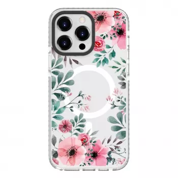 Evelatus Apple iPhone 15 Pro Max θήκη PC+TPU με MagSafe - Διάφανο floral μοτίβο