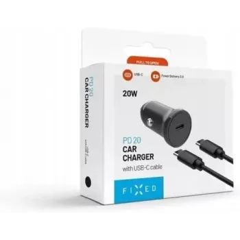 FIXED Φορτιστής αυτοκινήτου USB-C 20W με καλώδιο USB-C σε USB-C - Μαύρο FIXCC20N-CC-BK