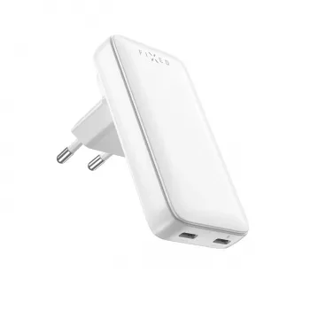 Fixed Slim Traveller Ταξιδιωτικός φορτιστής 2xUSB-C με παγκόσμιους αντάπτορες, GaN, 45W – Λευκό