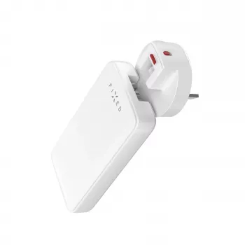 Fixed Slim Traveller Ταξιδιωτικός φορτιστής 2xUSB-C με παγκόσμιους αντάπτορες, GaN, 45W – Λευκό