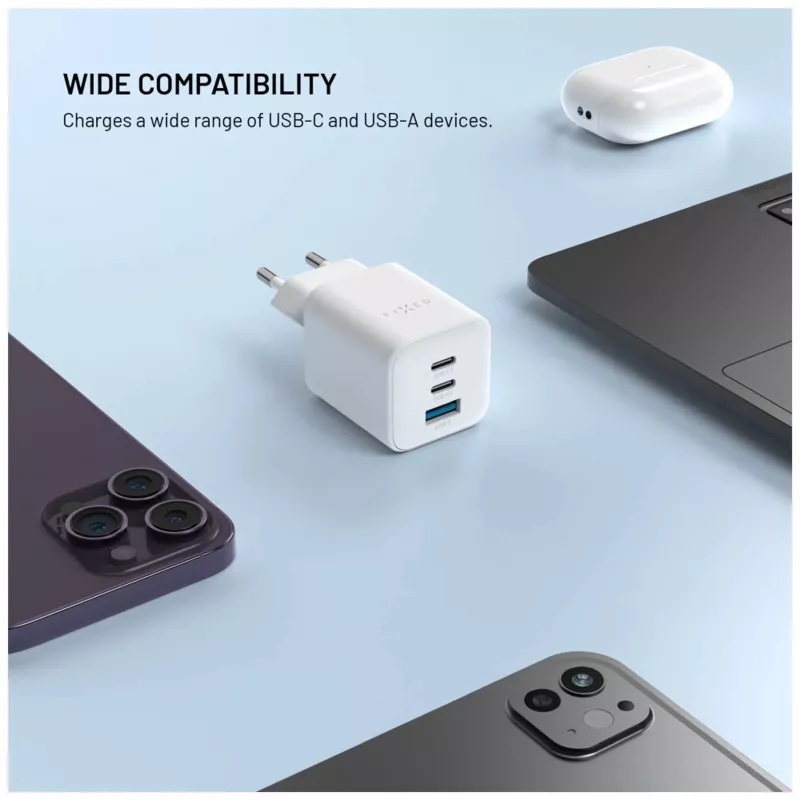 Fixed Mini Φορτιστής 2x USB-C και USB GaN 65W Λευκό