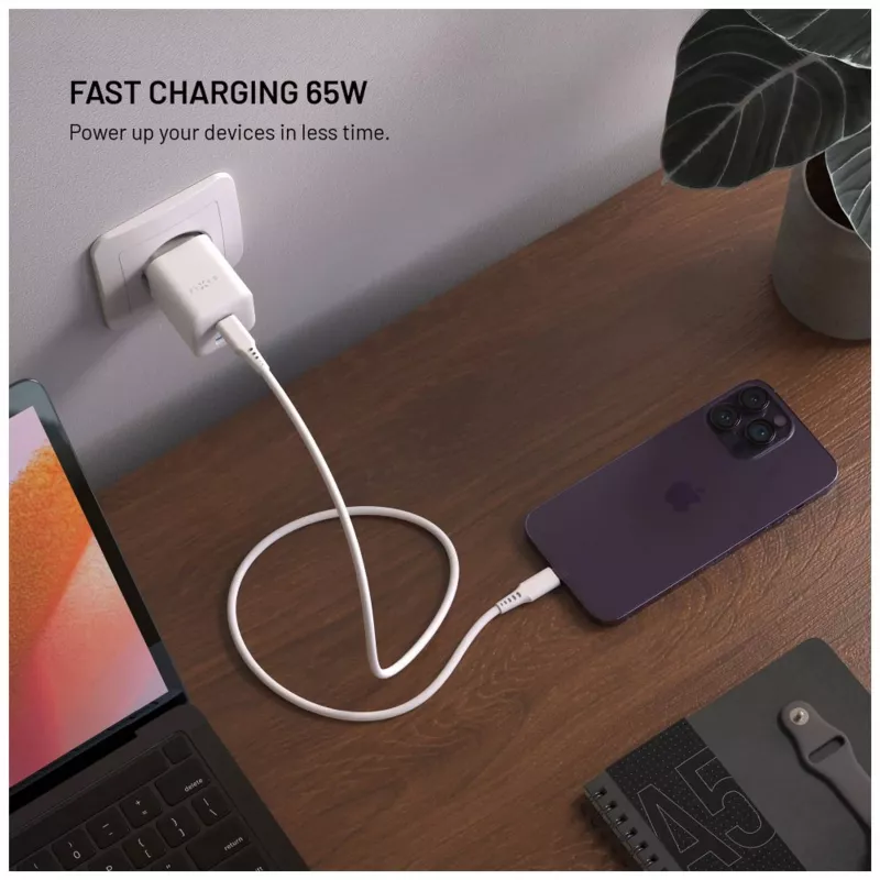 Fixed Mini Φορτιστής 2x USB-C και USB GaN 65W Λευκό