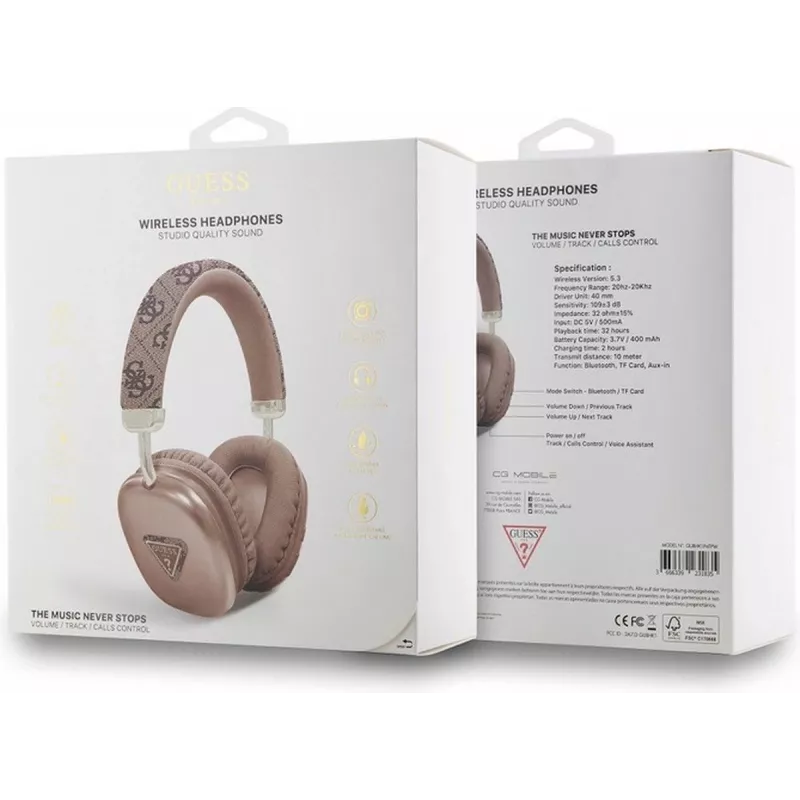 GUESS Ασύρματα ακουστικά over-ear Bluetooth 5.3 με 4G Triangle Logo, Καφέ