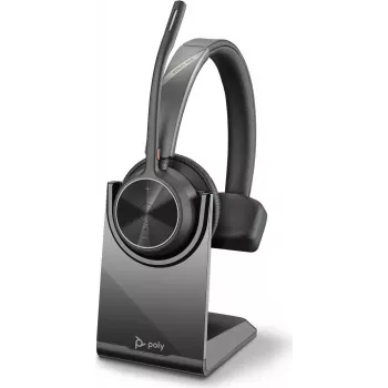HP Poly Voyager 4300 UC Series 4310 ασύρματο on-ear headset με προσαρμογέα USB-C και βάση, πιστοποιημένο Zoom 218474-01