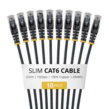 StarTech Slim Cat6 U/UTP Patchkabel RJ45, 0,25 m, μαύρο, συσκευασία 10 τεμ.