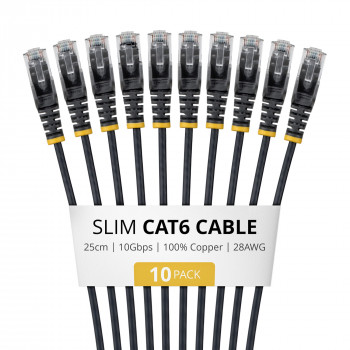 StarTech Slim Cat6 U/UTP Patchkabel RJ45, 0,25 m, μαύρο, συσκευασία 10 τεμ.