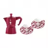 Bialetti Candyland Moka Express 3TZ σετ χειροκίνητης καφετιέρας, 150 ml, κόκκινο + 2 φλιτζάνια