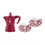 Bialetti Candyland Moka Express 3TZ σετ χειροκίνητης καφετιέρας, 150 ml, κόκκινο + 2 φλιτζάνια