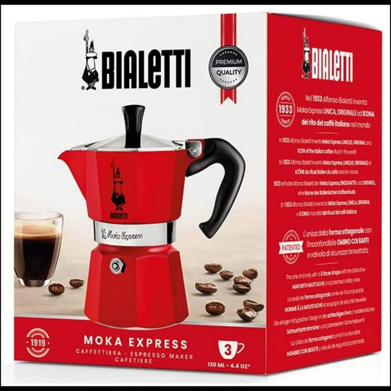 Bialetti Candyland Moka Express 3TZ χειροκίνητη καφετιέρα, 150 ml, κόκκινο