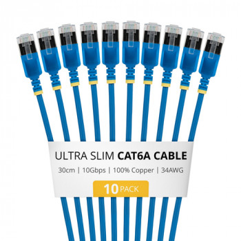 StarTech.com Slim Καλώδιο Patch Cat6a U/FTP RJ45, 0,3 m, Μπλε, Συσκευασία 10 τεμ.