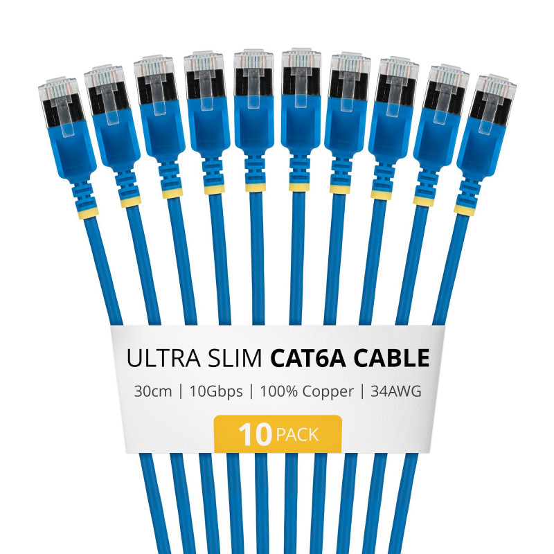 StarTech.com Slim Καλώδιο Patch Cat6a U/FTP RJ45, 0,3 m, Μπλε, Συσκευασία 10 τεμ.