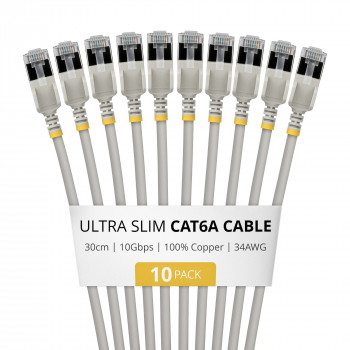 StarTech.com Slim Καλώδιο Patch Cat6a U/FTP RJ45, 0,3 m, Γκρι, Συσκευασία 10 τεμ.