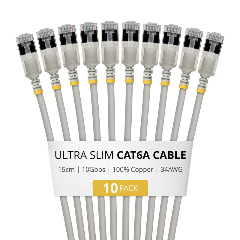 StarTech.com Slim Καλώδιο Patch Cat6a U/FTP RJ45, 0,15 m, Γκρι, Συσκευασία 10 τεμ.