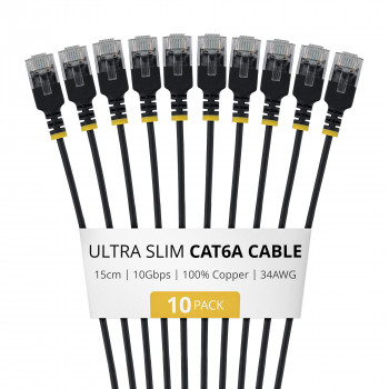 StarTech.com Slim Καλώδιο Patch Cat6a U/UTP RJ45, 0,15 m, Μαύρο, Συσκευασία 10 τεμ.