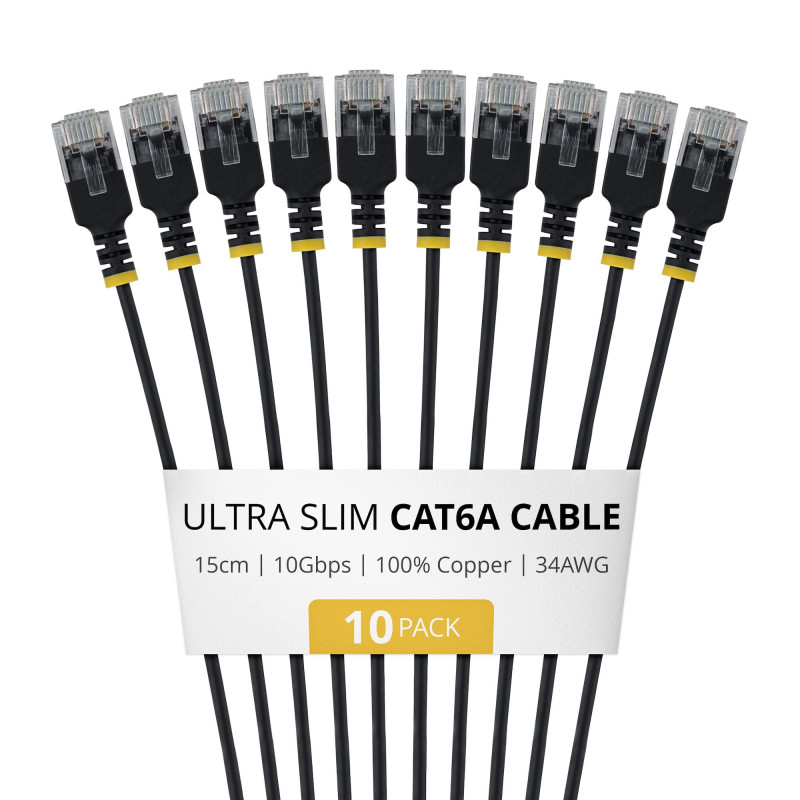 StarTech.com Slim Καλώδιο Patch Cat6a U/UTP RJ45, 0,15 m, Μαύρο, Συσκευασία 10 τεμ.