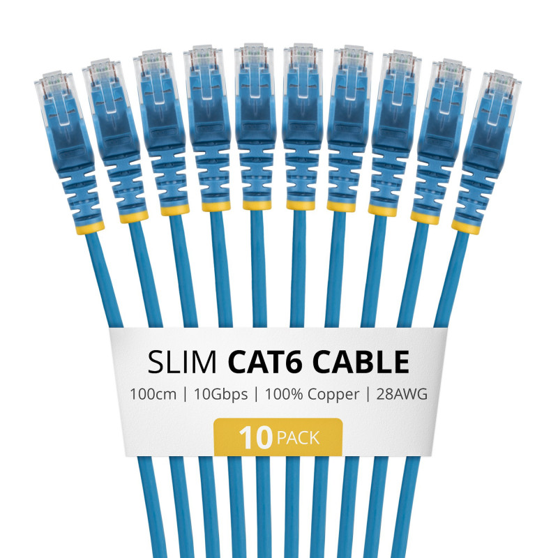 StarTech.com N6PAT100CMBLS10PK Slim Καλώδιο Patch Cat6, RJ45, 1 m, Μπλε, Συσκευασία 10 τεμ.