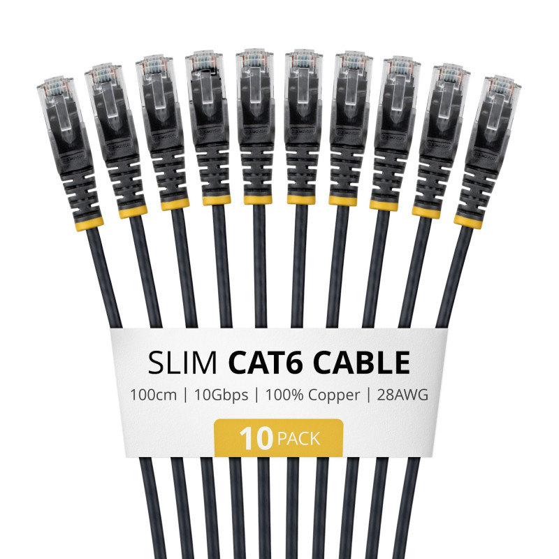 StarTech.com Slim Καλώδιο Patch Cat6 U/UTP RJ45, 1 m, Μαύρο, Συσκευασία 10 τεμ.