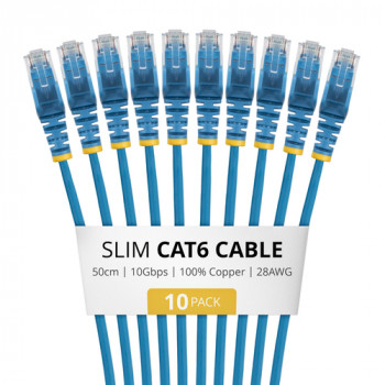 StarTech.com N6PAT50CMBLS10PK Slim Καλώδιο Patch Cat6, RJ45, 0,5 m, Μπλε, Συσκευασία 10 τεμ.