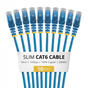 StarTech.com N6PAT50CMBLS10PK Slim Καλώδιο Patch Cat6, RJ45, 0,5 m, Μπλε, Συσκευασία 10 τεμ.
