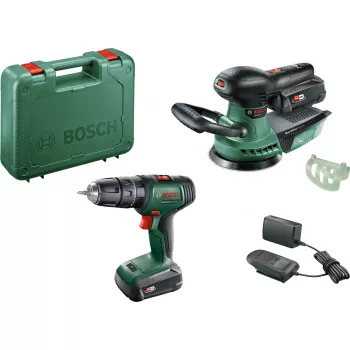 Bosch DIY Σετ UniversalImpact 18V + AdvancedOrbit 18V, 2x 2,0Ah Li-Ion Μπαταρία, Επαναφορτιζόμενο Κρουστικό Δραπανοκατσάβιδο + Επαναφορτιζόμενος Έκκεντρος Τριβείας, Πράσινο (06039D410A)
