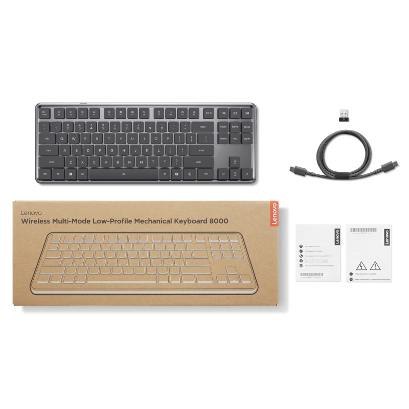 Lenovo Wireless Multi-Mode Μηχανικό Πληκτρολόγιο 8000, Γερμανικό Layout, Γκρι