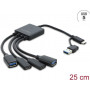 Delock 4 Port USB 5 Gbps Καλώδιο-Hub με βύσμα USB Type-C™ ή USB Type-A σε 2 x υποδοχή USB Type-A + 2 x υποδοχή USB Type-C™ - 25 cm (64375)