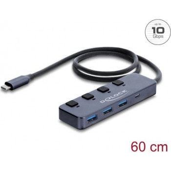 Delock USB 10 Gbps Hub με 3 x υποδοχή USB Type-A και 1 x υποδοχή USB Type-C™ με διακόπτη (64384)