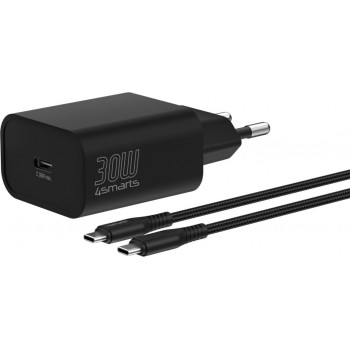 4smarts VoltPlug PD 30W Φορτιστής τοίχου, 1x USB-C, με καλώδιο USB-C 1,5 m, Μαύρο