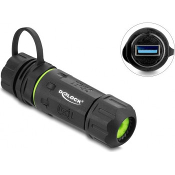 Delock Συνδετήρας Καλωδίου USB 5 Gbps Υποδοχή Type-A σε Υποδοχή USB 5 Gbps Type-A με Σπείρωμα M20 x 1,5 mm και Καπάκι με Θήκη, IP68 (91843)