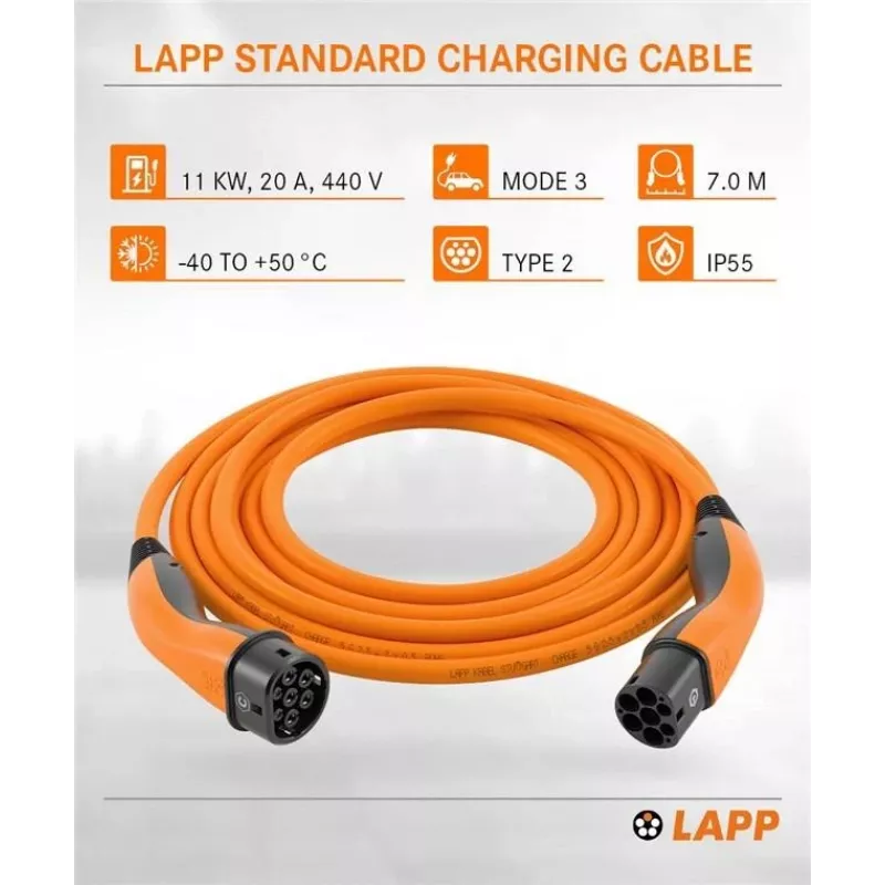LAPP MOBILITY Καλώδιο Φόρτισης Type 2, έως 11 kW, 7 m, Πορτοκαλί (61790)