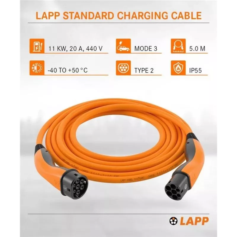 LAPP MOBILITY Καλώδιο φόρτισης Type 2, έως 11 kW, 5 m, Πορτοκαλί (61785)