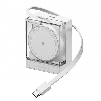 SHARGE Αναδιπλούμενος 65 GaN Φορτιστής, 65W, 2x USB-C, Ενσωματωμένο Καλώδιο USB-C – Λευκό