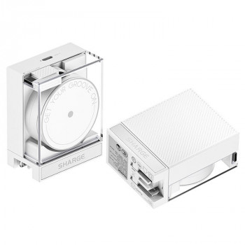 SHARGE Αναδιπλούμενος 65 GaN Φορτιστής, 65W, 2x USB-C, Ενσωματωμένο Καλώδιο USB-C – Λευκό