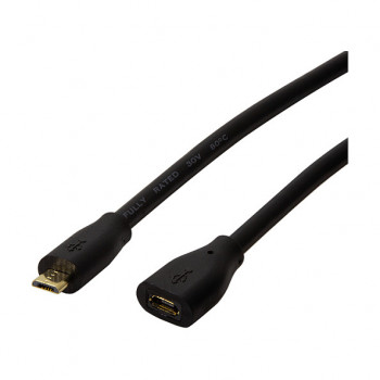LogiLink CU0120 Καλώδιο επέκτασης USB 2.0, βύσμα Micro-USB B αρσενικό σε υποδοχή Micro-USB B θηλυκή, 0,5 m, μαύρο