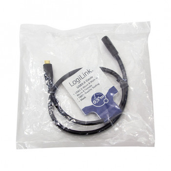 LogiLink CU0120 Καλώδιο επέκτασης USB 2.0, βύσμα Micro-USB B αρσενικό σε υποδοχή Micro-USB B θηλυκή, 0,5 m, μαύρο