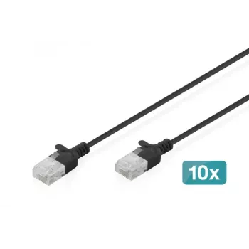 DIGITUS Slim Καλώδιο Patch Cat6 U/UTP RJ45, 0,3 m, Μαύρο, LSZH, Συσκευασία 10 τεμ.
